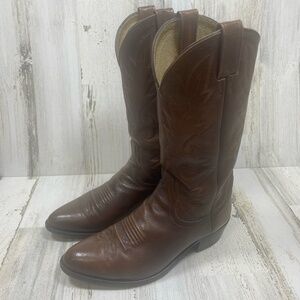 Dan Post Brown Leather Western Boots sz 9 EW Extra Wide Cowboy Rodeo Embroidered